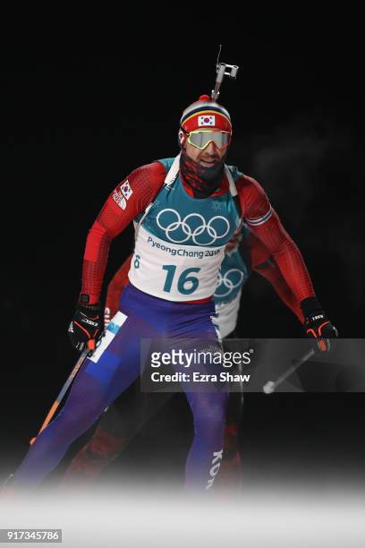 Timofei Lapshin of Korea competes during the Men's Biathlon 12.5km Pursuit on day three of the PyeongChang 2018 Winter Olympic Games at Alpensia...