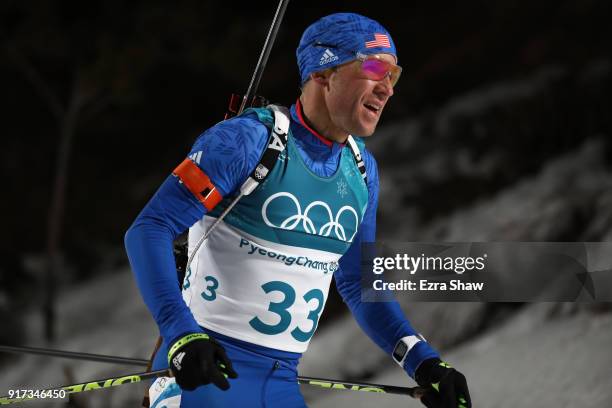 Lowell Bailey of the United States competes during the Men's Biathlon 12.5km Pursuit on day three of the PyeongChang 2018 Winter Olympic Games at...