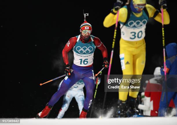 Timofei Lapshin of Korea competes during the Men's Biathlon 12.5km Pursuit on day three of the PyeongChang 2018 Winter Olympic Games at Alpensia...