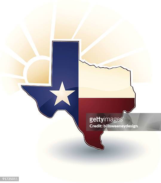 texas state with sun beams and shadow - texas state flag stock illustrations
