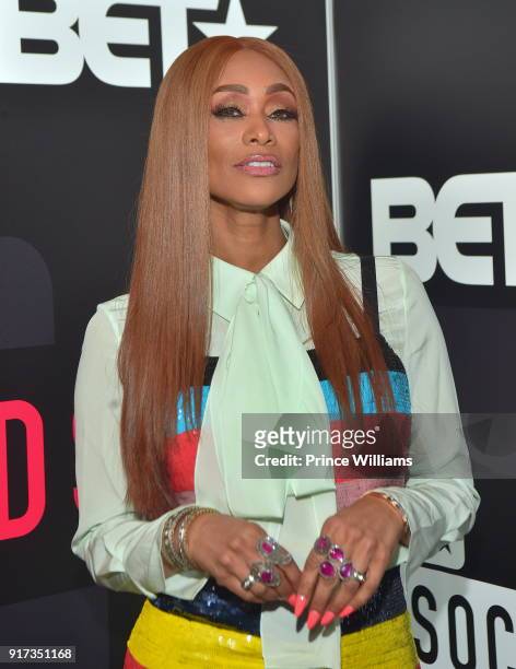 Tami Roman attends the BET Social Awards Red Carpet at Tyler Perry Studio on February 11, 2018 in Atlanta, Georgia.
