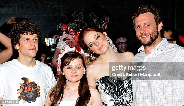 Jesse Eisenberg, Abigail Breslin, Emma Stone, and Ruben Fleischer attend the European Premiere for 'Zombieland' at the 42nd Sitges Film Festival on...