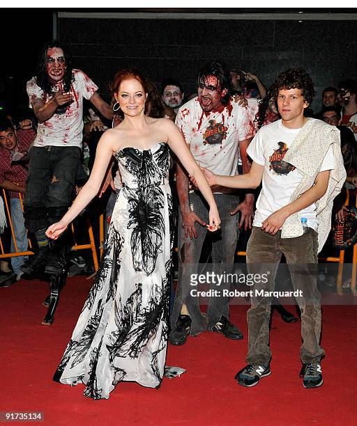 Emma Stone and Jesse Eisenberg attend the European Premiere for 'Zombieland' at the 42nd Sitges Film Festival on October 10, 2009 in Barcelona, Spain.