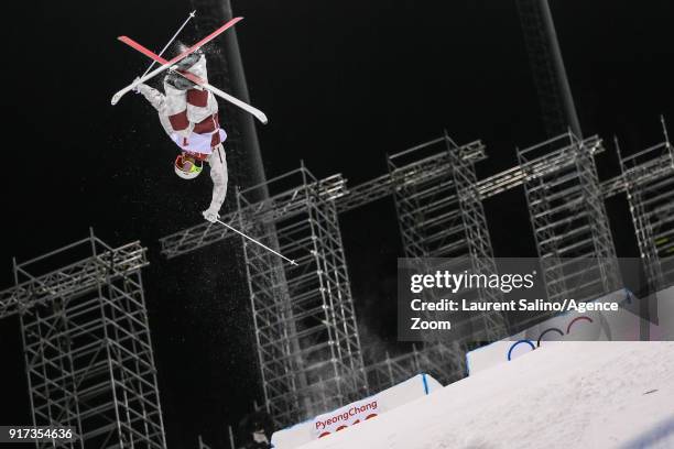 Mikael Kingsbury of Canada takes 1st place during the Freestyle Skiing Men's Moguls Finals at Pheonix Snow Park on February 12, 2018 in...