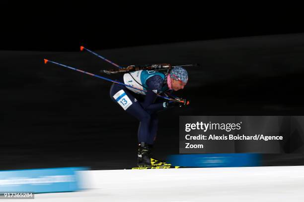 Anastasiya Kuzmina of Slovakia wins the silver medal during the Biathlon Men's and Women's Pursuit at Alpensia Biathlon Centre on February 12, 2018...