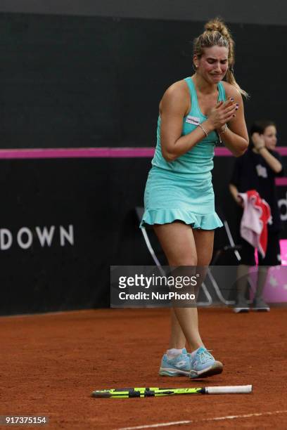 Deborah Chiesa of Italy team celebrate the victory of the 2018 Fed Cup BNP Paribas World Group II First Round match between Italy and Spain at Pala...