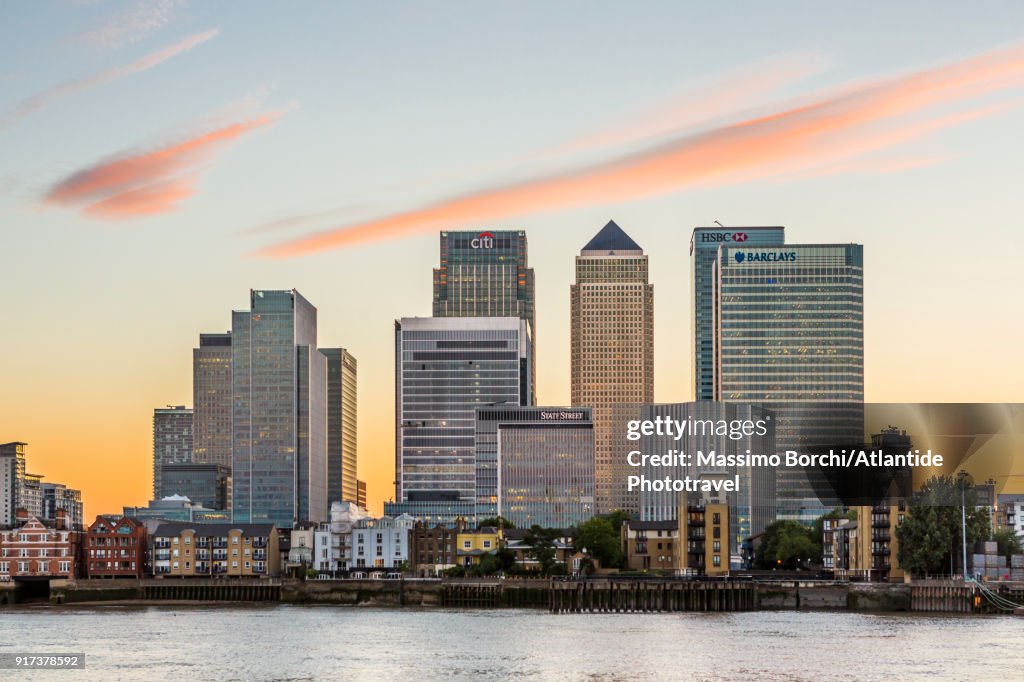 The Thames river and Canary Wharf