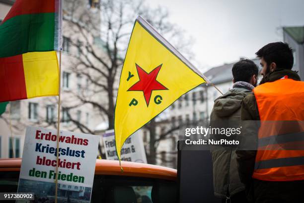 About 300 people demonstrated in Munich, Germany, on 10 February 2018 in solidarity with the city of Afrin and the kurdish fighters in Syria. They...