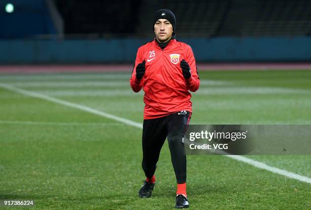Odil Ahmedov of Shanghai SIPG attends a training session ahead of the 2018 AFC Champions League Group F match between Kawasaki Frontale and Shanghai...