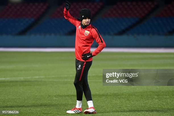 Oscar of Shanghai SIPG attends a training session ahead of the 2018 AFC Champions League Group F match between Kawasaki Frontale and Shanghai SIPG at...