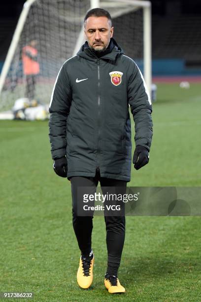 Head Coach Vitor Pereira of Shanghai SIPG attends a training session ahead of the 2018 AFC Champions League Group F match between Kawasaki Frontale...