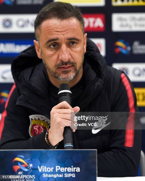 Head Coach Vitor Pereira of Shanghai SIPG attends a press conference ahead of the 2018 AFC Champions League Group F match between Kawasaki Frontale...