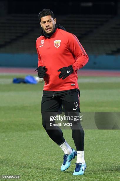 Hulk of Shanghai SIPG attends a training session ahead of the 2018 AFC Champions League Group F match between Kawasaki Frontale and Shanghai SIPG at...