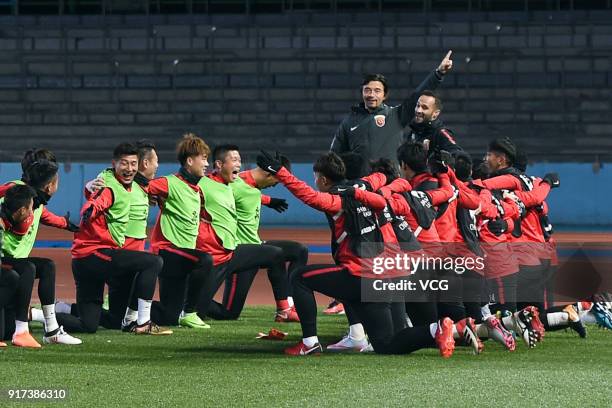 Players of Shanghai SIPG attend a training session ahead of the 2018 AFC Champions League Group F match between Kawasaki Frontale and Shanghai SIPG...