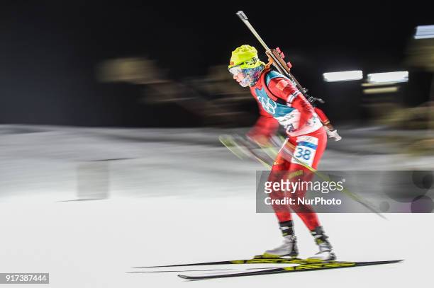 Zhang Yan of China competing at Women's 10km Pursuit, Biathlon, at olympics at Alpensia biathlon stadium, Pyeongchang, South Korea. On February 12,...