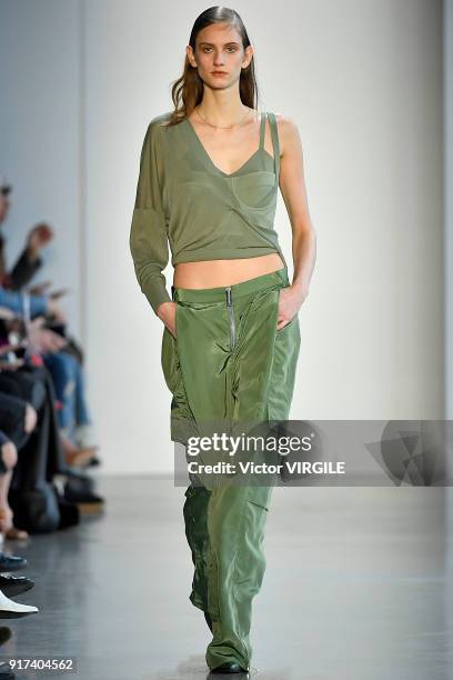 Model walks the runway for Dion Lee Ready to Wear Fall/Winter 2018-2019 fashion show during New York Fashion Week on February 10, 2018 in New York...