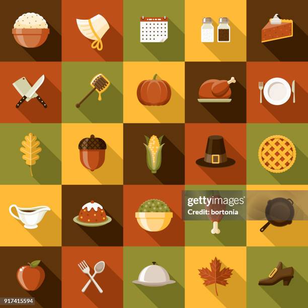 flache bauform thanksgiving symbolsatz mit seite schatten - cloche stock-grafiken, -clipart, -cartoons und -symbole