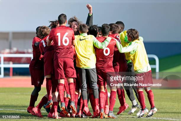 Players of Portugal U16 celebrate their victory of the tournament after the final penalties against Germany U16 during UEFA Development Tournament...
