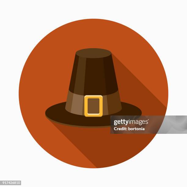 pilgrim's hat flat design thanksgiving icon - pilgrim hat stock illustrations