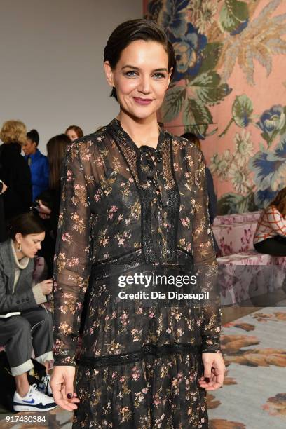 Actor Katie Holmes attends the Zimmermann fashion show during New York Fashion Week: The Shows at Gallery I at Spring Studios on February 12, 2018 in...