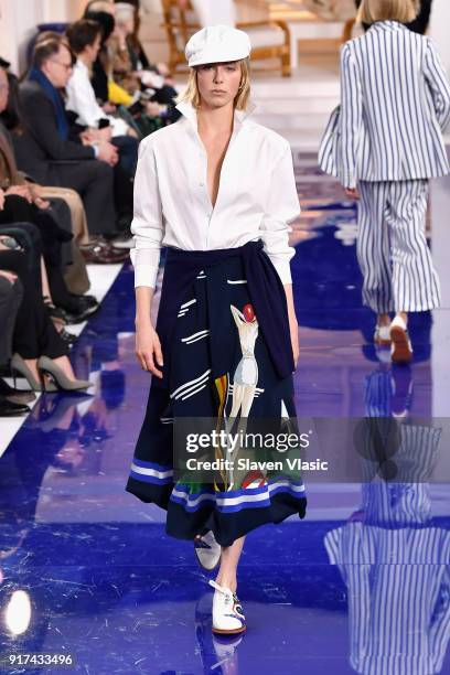 Sanne Vloet walks the runway for Ralph Lauren during New York Fashion Week: The Shows at on February 12, 2018 in New York City.