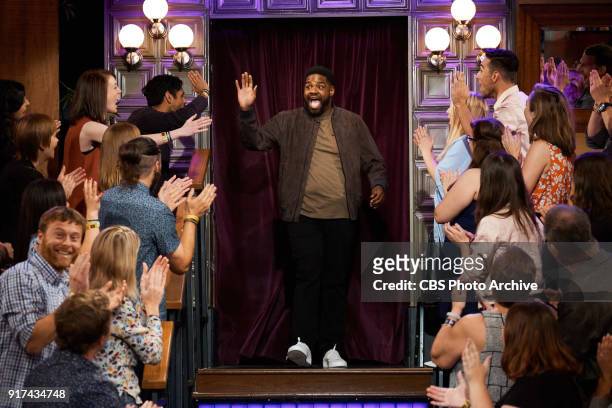 Ron Funches greets the audience during "The Late Late Show with James Corden," Thursday, February 8, 2018 On The CBS Television Network.