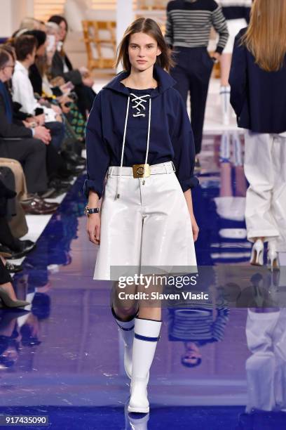 Model walks the runway for Ralph Lauren during New York Fashion Week: The Shows at on February 12, 2018 in New York City.