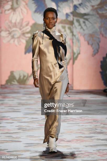 Model walks the runway for Zimmermann during New York Fashion Week: The Shows at Gallery I at Spring Studios on February 12, 2018 in New York City.