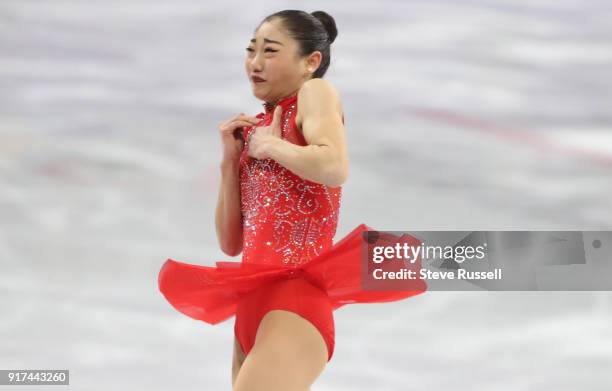 Pyeongchang- FEBRUARY 11 - Mirai Nagasu of the United States jumps a triple axel in her routine as she performs in the Ladies free skate in the team...