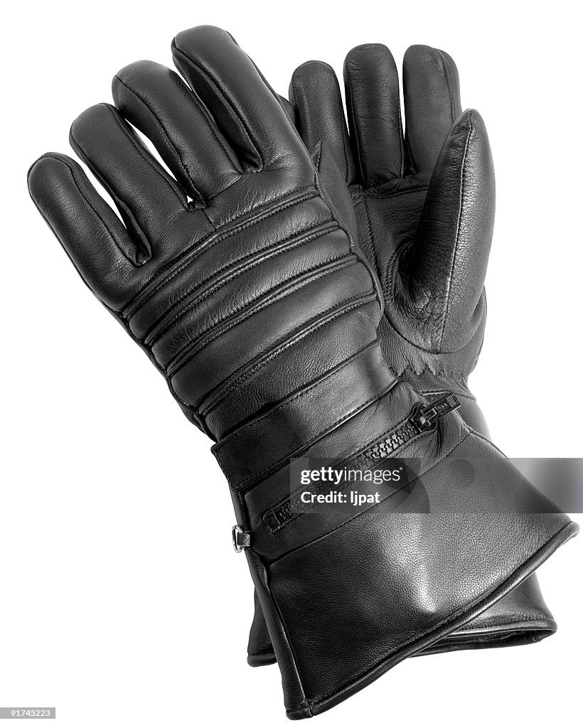 Black Leather Biker Gloves