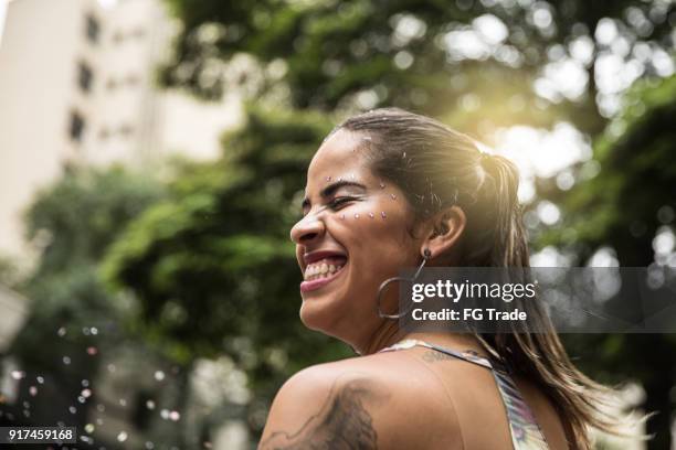 young girl having fun at the carnival street - belo horizonte stock pictures, royalty-free photos & images