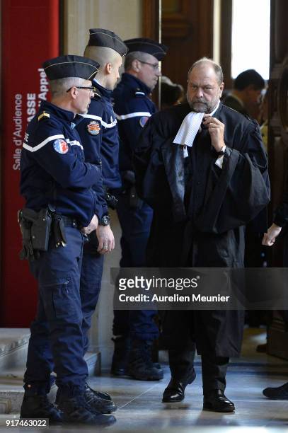 Lawyer Eric Dupond-Moretti leaves the appeal court house at the end of the first hearing of his client Former French Minister of Economy, Jerome...