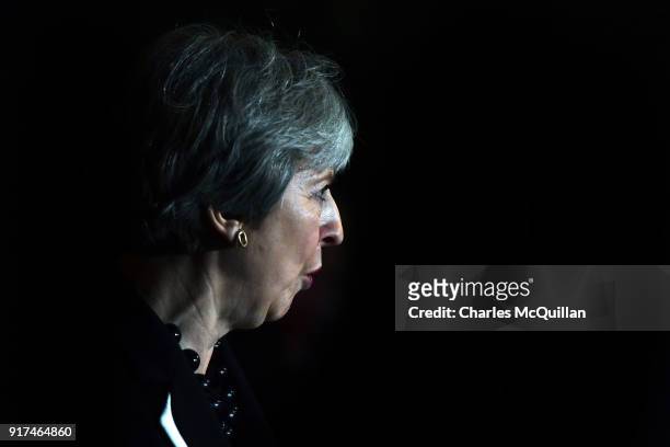 British Prime Minister Theresa May holds a press conference at Stormont House on February 12, 2018 in Belfast, Northern Ireland. Prime Minister May...