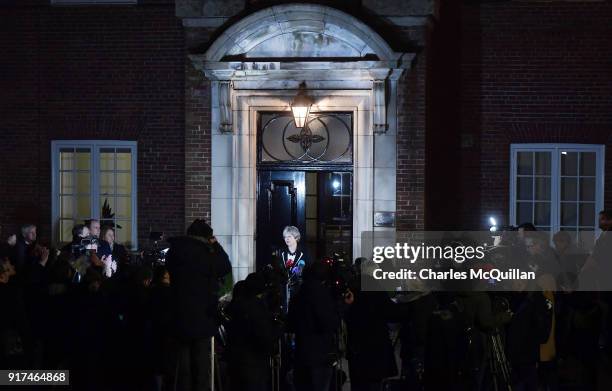 British Prime Minister Theresa May holds a press conference at Stormont House on February 12, 2018 in Belfast, Northern Ireland. Prime Minister May...