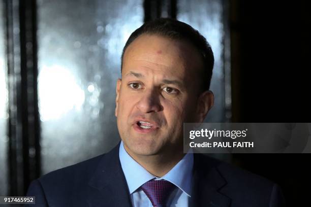 Irish Prime Minister Leo Varadkar addresses the media outside Stormont House in Belfast on February 12, 2018 after meetings with representatives of...