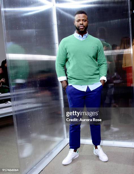 Winston Duke attends the John Elliott Runway show at Spring Studios on February 12, 2018 in New York City.