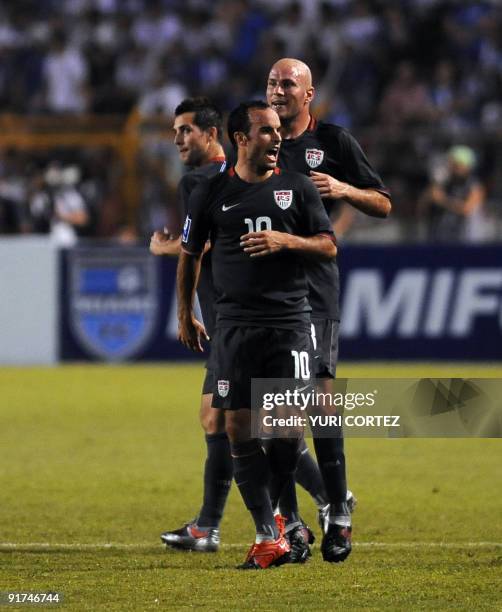 Landon Donovan celebrates after he scored his team's third goal against Honduras during a FIFA World Cup South Africa 2010 Concacaf qualifier...