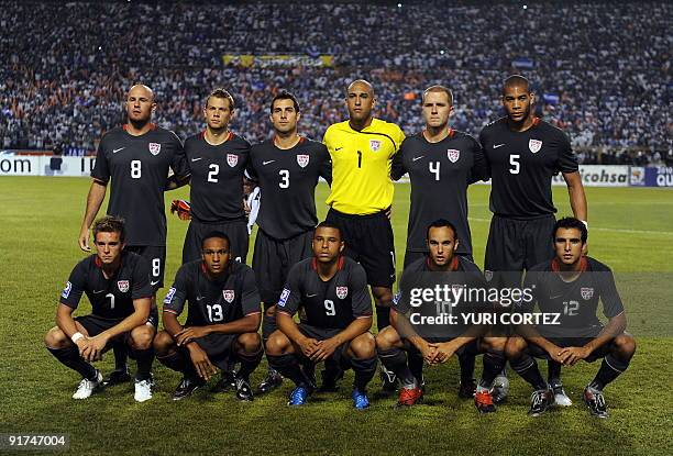 The US football national team pose for a picture before their FIFA World Cup South Africa 2010 Concacaf qualifier football match against Honduras at...