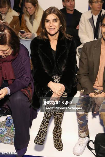 Editor of CR Fashion Book Carine Roitfeld attends the Ralph Lauren fashion show during New York Fashion Week: The Shows on February 12, 2018 in New...