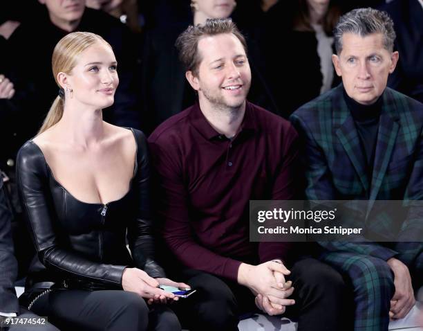 Rosie Huntington Whiteley, Derek Blasberg and Stefano Tonchi attendthe Ralph Lauren fashion show during New York Fashion Week: The Shows on February...