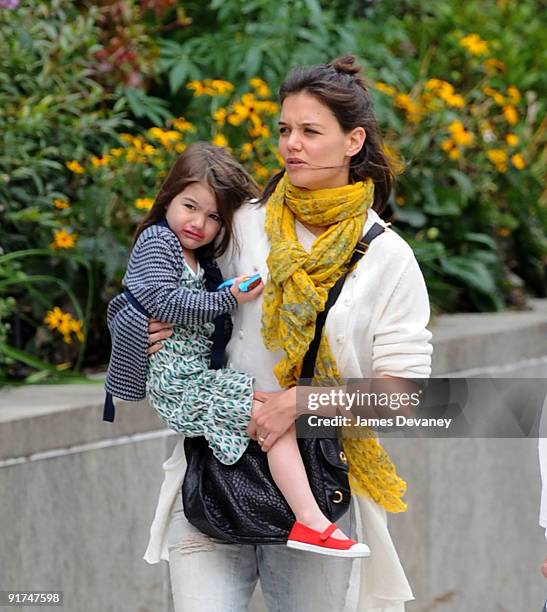 Katie Holmes and daughter Suri Cruise are seen on the streets of Boston on October 10, 2009 in Boston, Massachusetts.