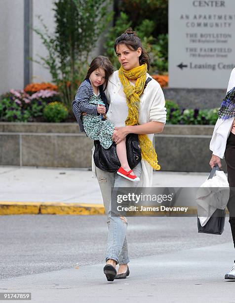 Katie Holmes and daughter Suri Cruise seen on the streets of Boston on October 10, 2009 in Boston, Massachusetts.