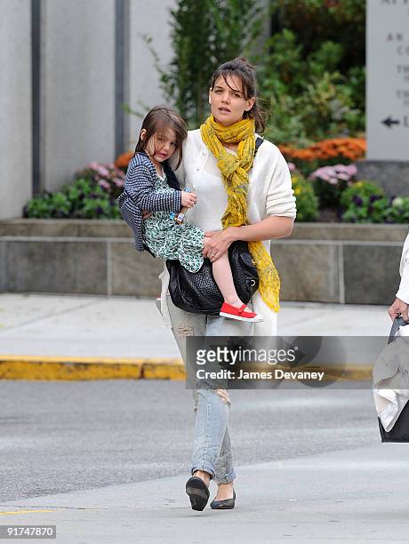 Katie Holmes and daughter Suri Cruise seen on the streets of Boston on October 10, 2009 in Boston, Massachusetts.