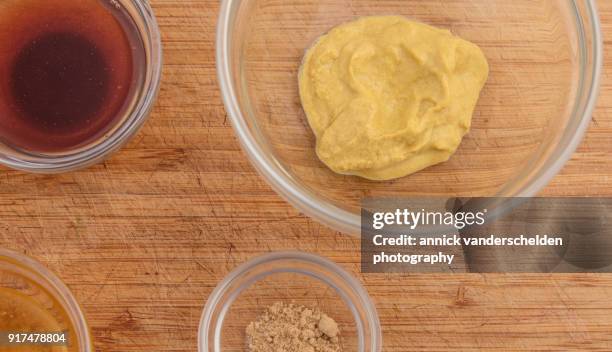 marinade mise en place. - mustard stock pictures, royalty-free photos & images