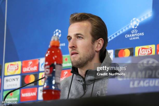 Harry Kane during the Tottenham Hotspur FC press conference on the eve of the first leg of the Round 16 of the UEFA Champions League 2017/18 between...