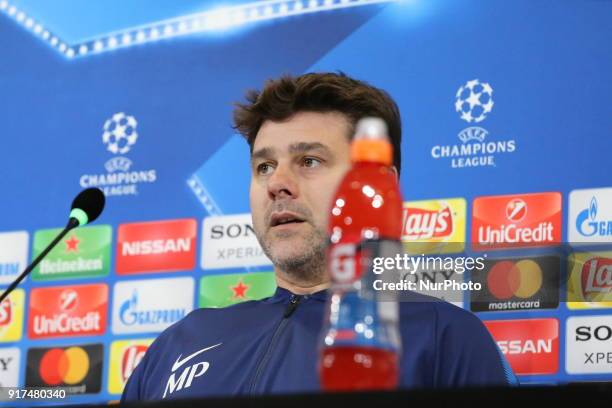 Mauricio Pochettino during the Tottenham Hotspur FC press conference on the eve of the first leg of the Round 16 of the UEFA Champions League 2017/18...