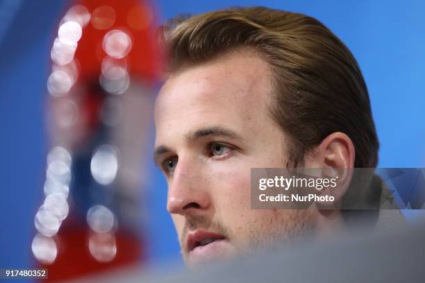 Harry Kane during the Tottenham Hotspur FC press conference on the eve of the first leg of the Round 16 of the UEFA Champions League 2017/18 between...