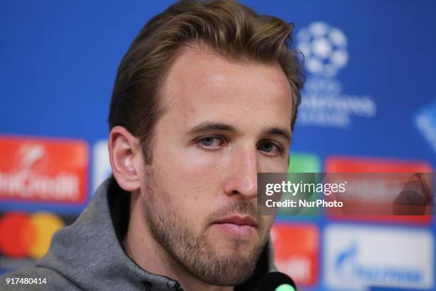 Harry Kane during the Tottenham Hotspur FC press conference on the eve of the first leg of the Round 16 of the UEFA Champions League 2017/18 between...