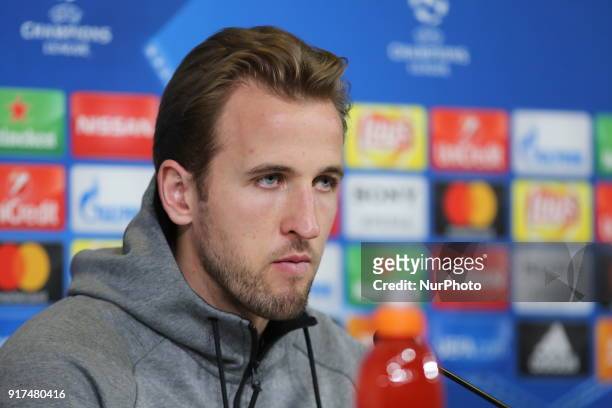 Harry Kane during the Tottenham Hotspur FC press conference on the eve of the first leg of the Round 16 of the UEFA Champions League 2017/18 between...
