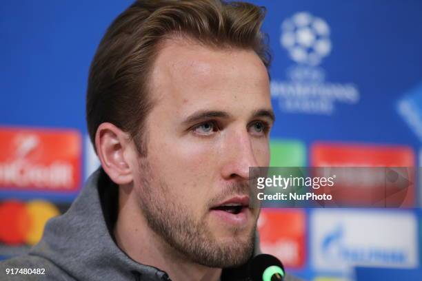 Harry Kane during the Tottenham Hotspur FC press conference on the eve of the first leg of the Round 16 of the UEFA Champions League 2017/18 between...